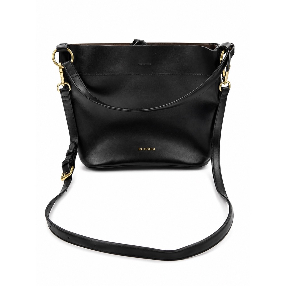 ECOSUSI Black Leather Bucket Bag Minimalist Crossbody Shoulder Tote Purse